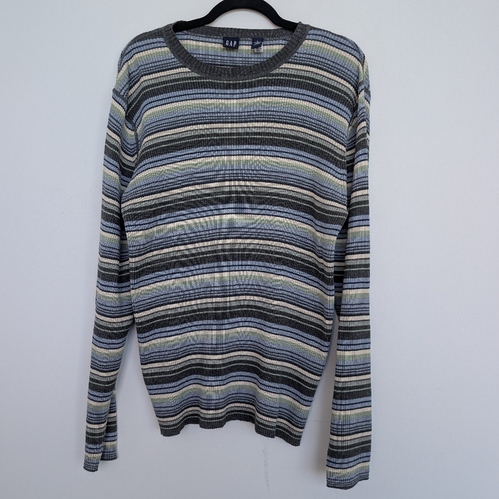 Authentic Y2K Vintage GAP Multicolor Striped Crewneck Sweater Sz L FA01